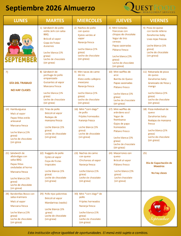 Sept Breakfast and Lunch Menus