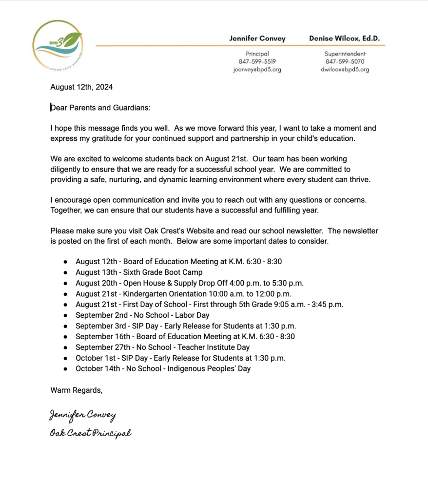 Welcome Letter