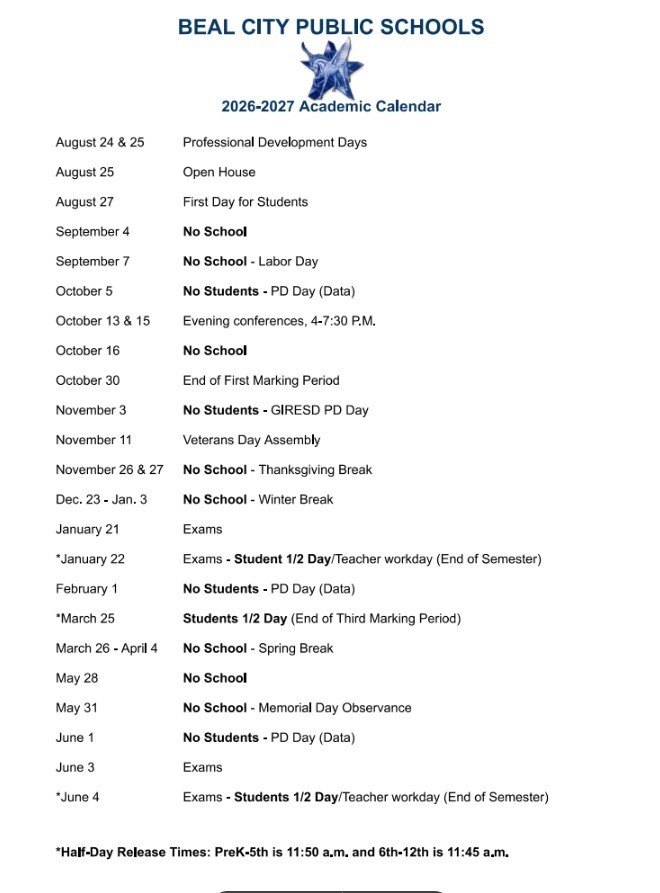 2026-2027 BCPS ACADEMIC CALENDAR