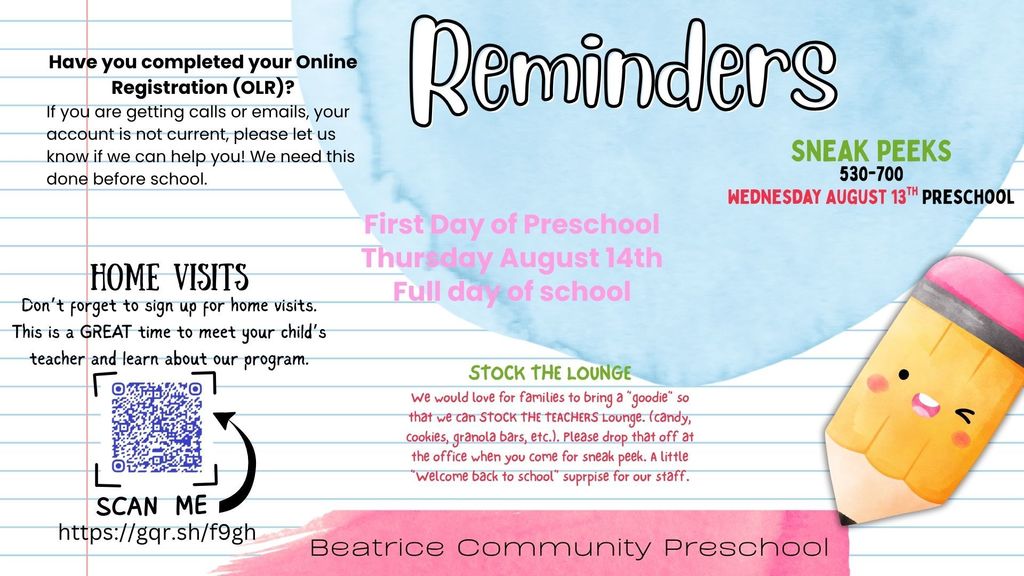 preschool reminders