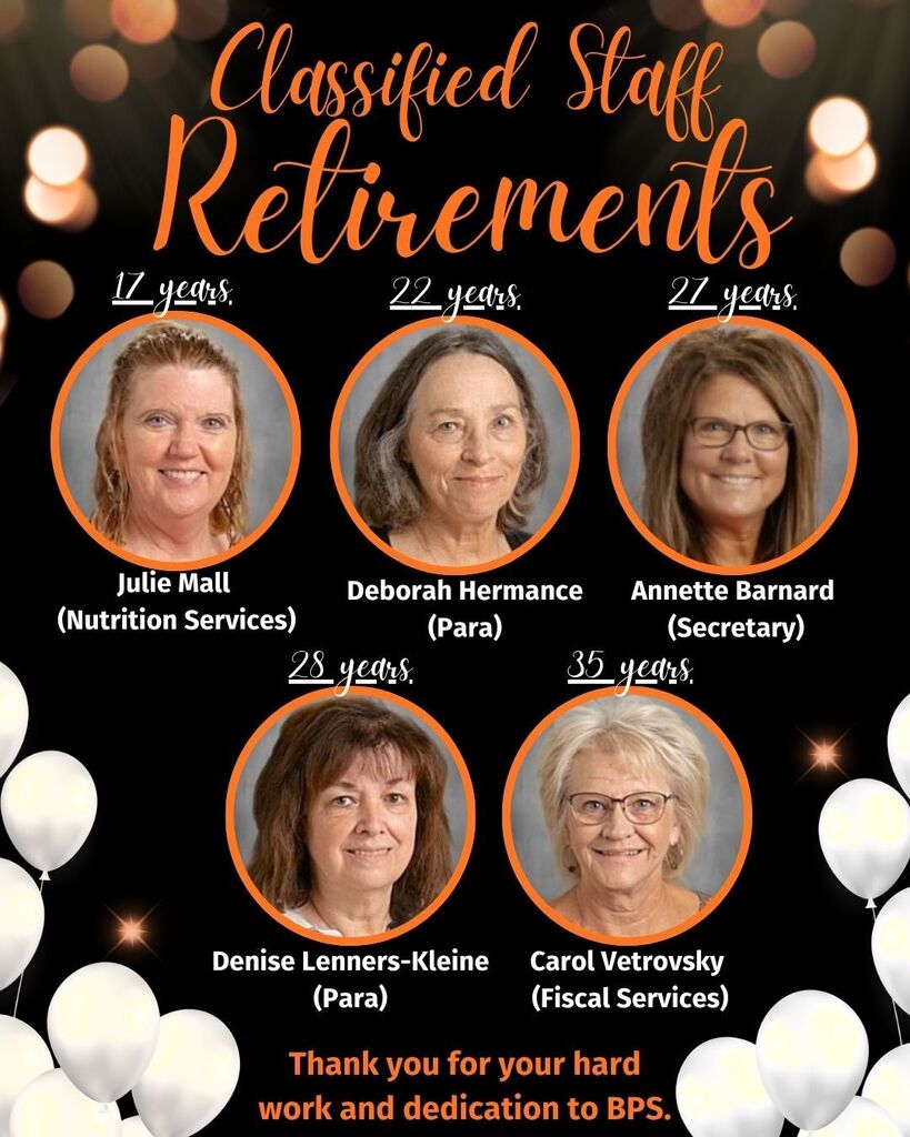 Images of the 5 classified staff members that are retiring