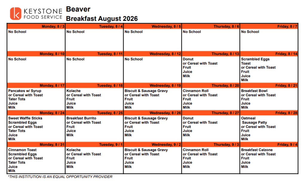 august breakfast menu