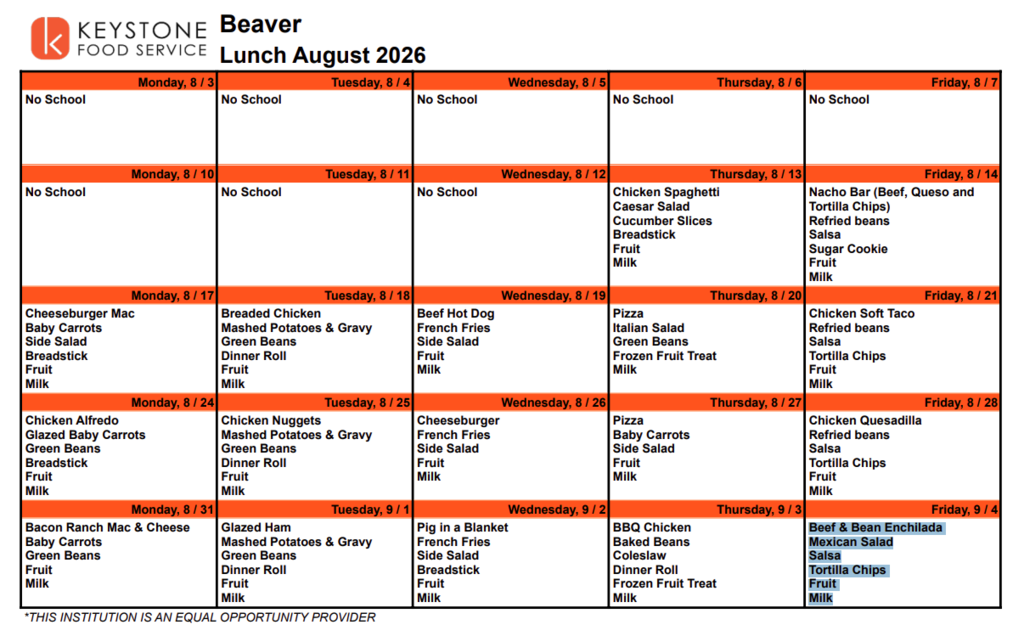 august lunch menu