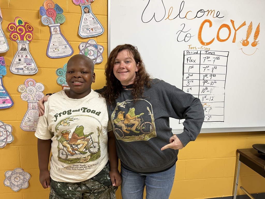 Twinng at Coy with Frog and Toad shirts