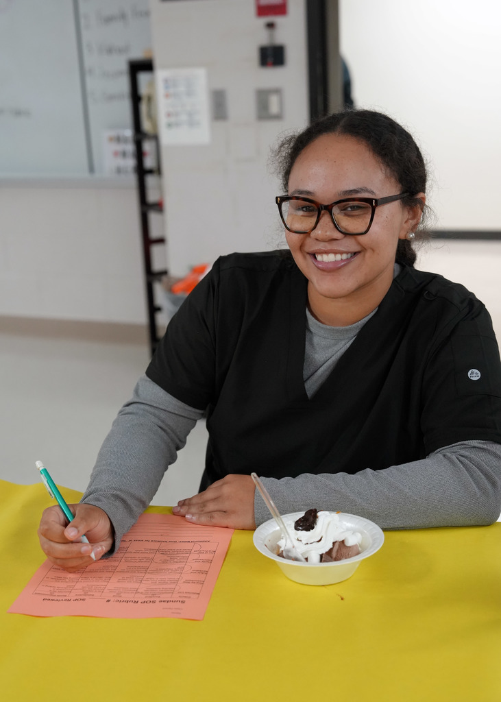 Principles  of Allied Health Class making Ice cream sundaes