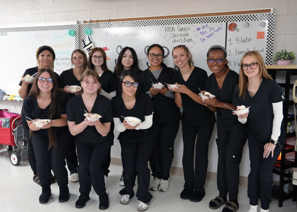Principles  of Allied Health Class making Ice cream sundaes