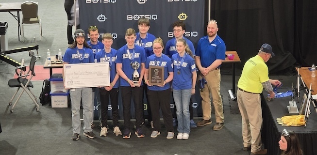 Row 1- Wyatt Blackburn, Ben Schrock, Kowen Long, Addie Clark, Kinlee Jones Row 2-  Thomas Blackburn, Sean Cessna, Alex Laird, Advisor Cody Buterbaugh Missing from Photo- Greg Covert