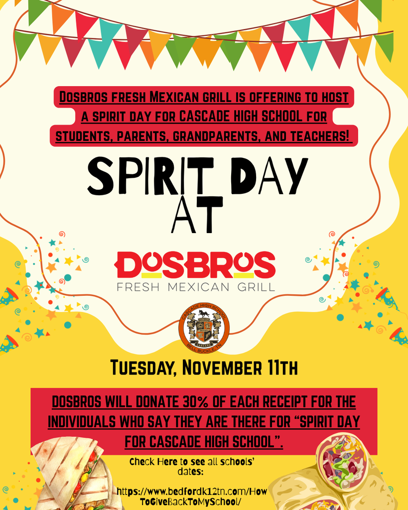 Nov. 11 Spirit Night for Cascade High School