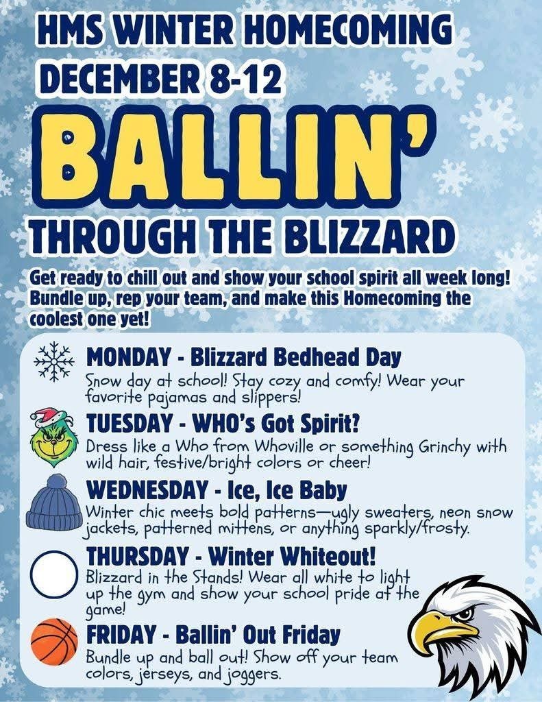 Schedule of dress up days for Winter Homecoming 