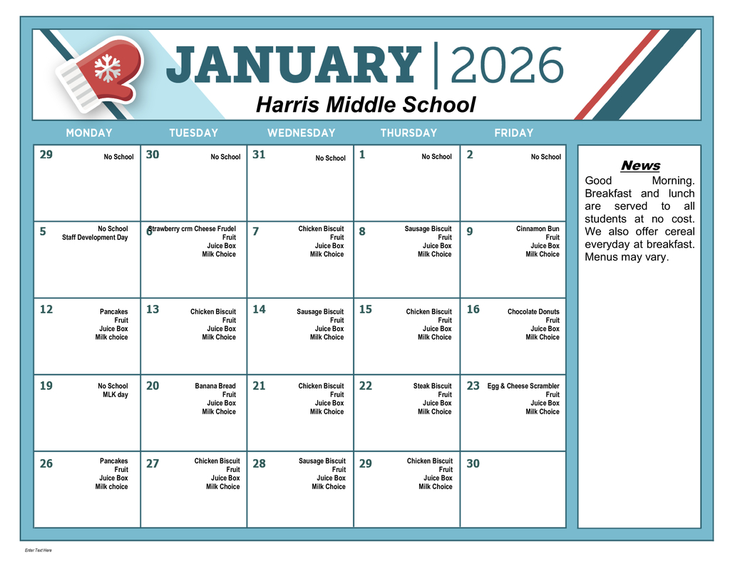 January Breakfast Schedule