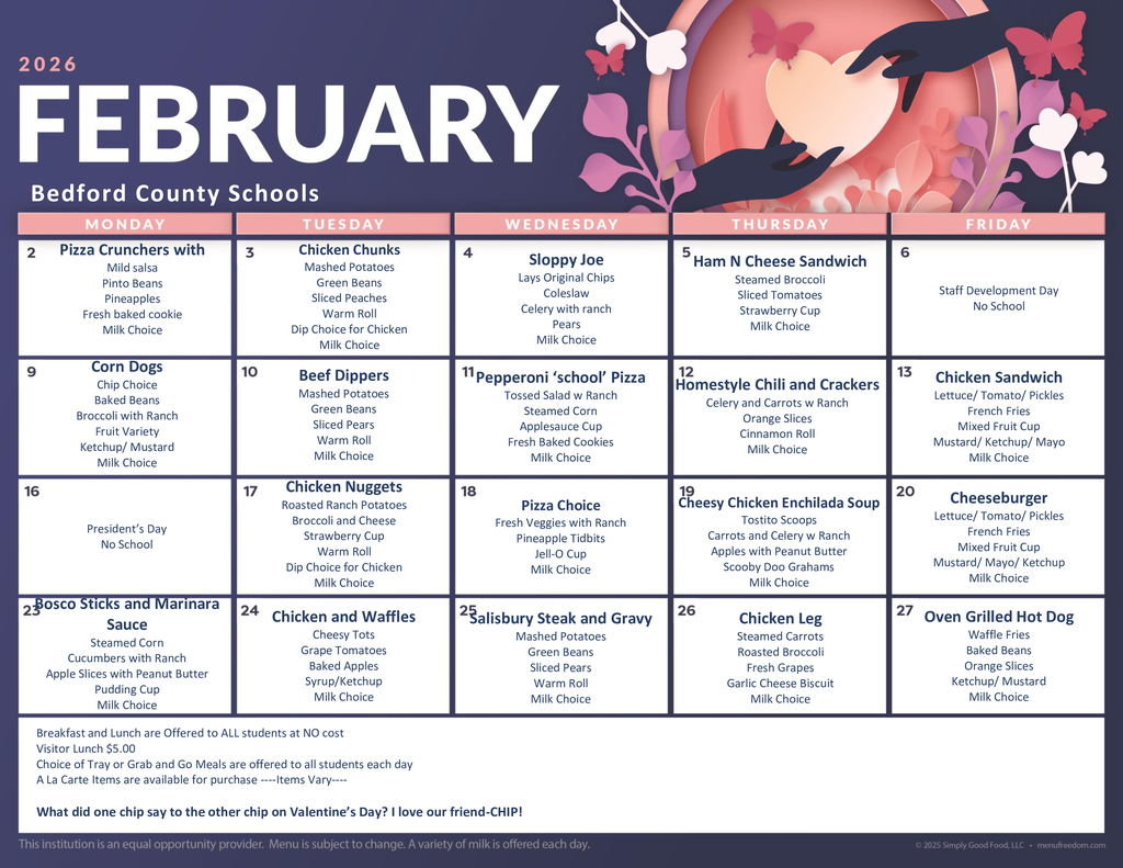 HMS February Lunch Menu