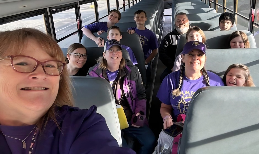 Community Middle School pose for a picture on the bus on the way to the Special Olympics basketball tournament at Motlow State Community College.