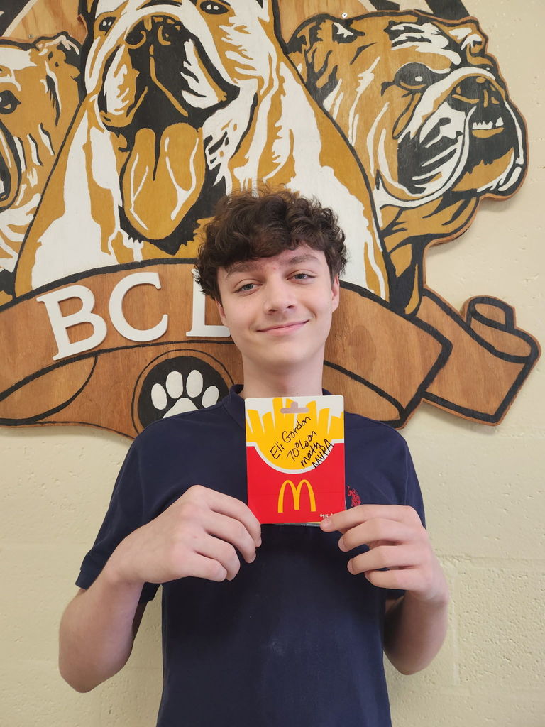 Student from BCLA receives award for winter benchmark scores.