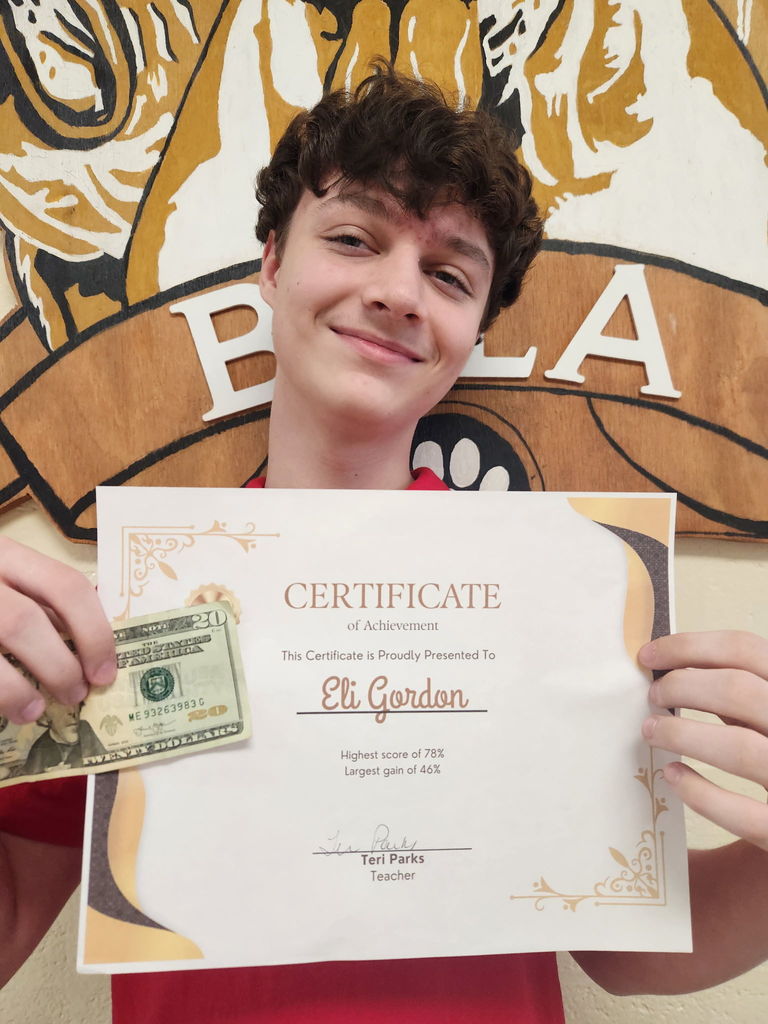 Student from BCLA receives award for winter benchmark scores.