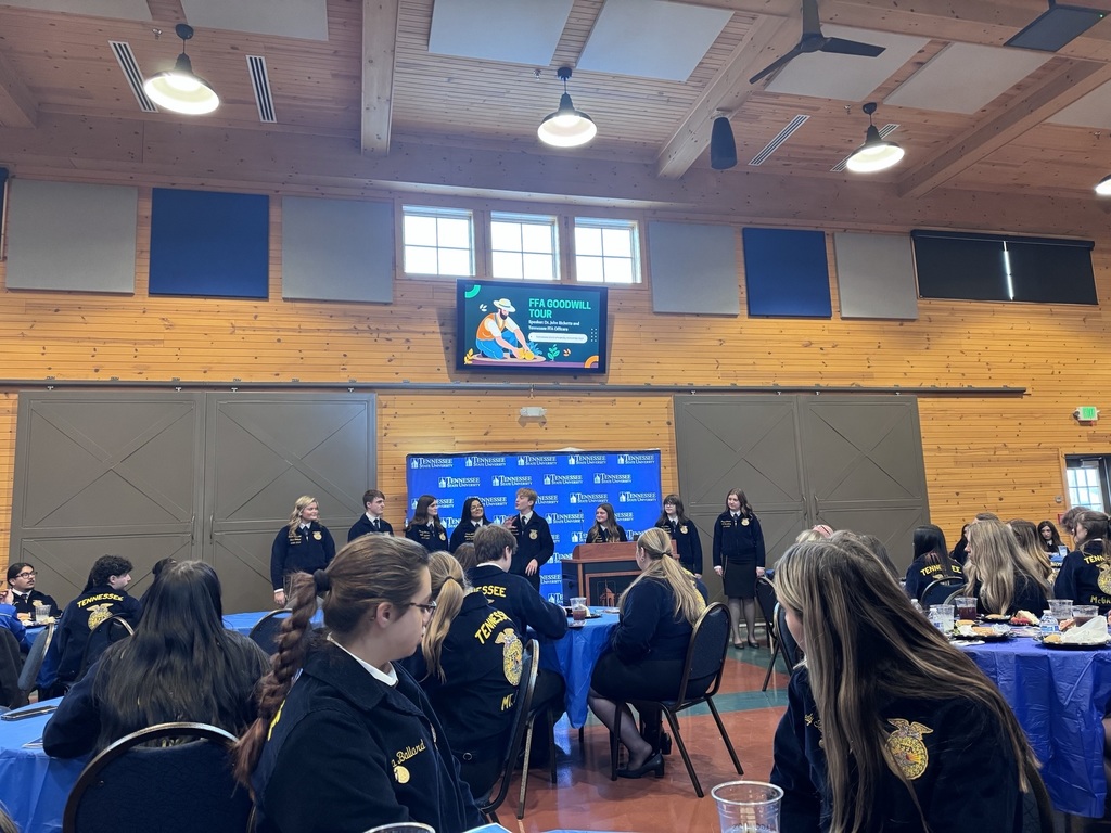 Community High School FFA students listen to speakers presenting at the Tennessee State Goodwill Tour. 