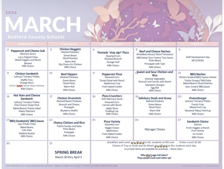 march lunch menu