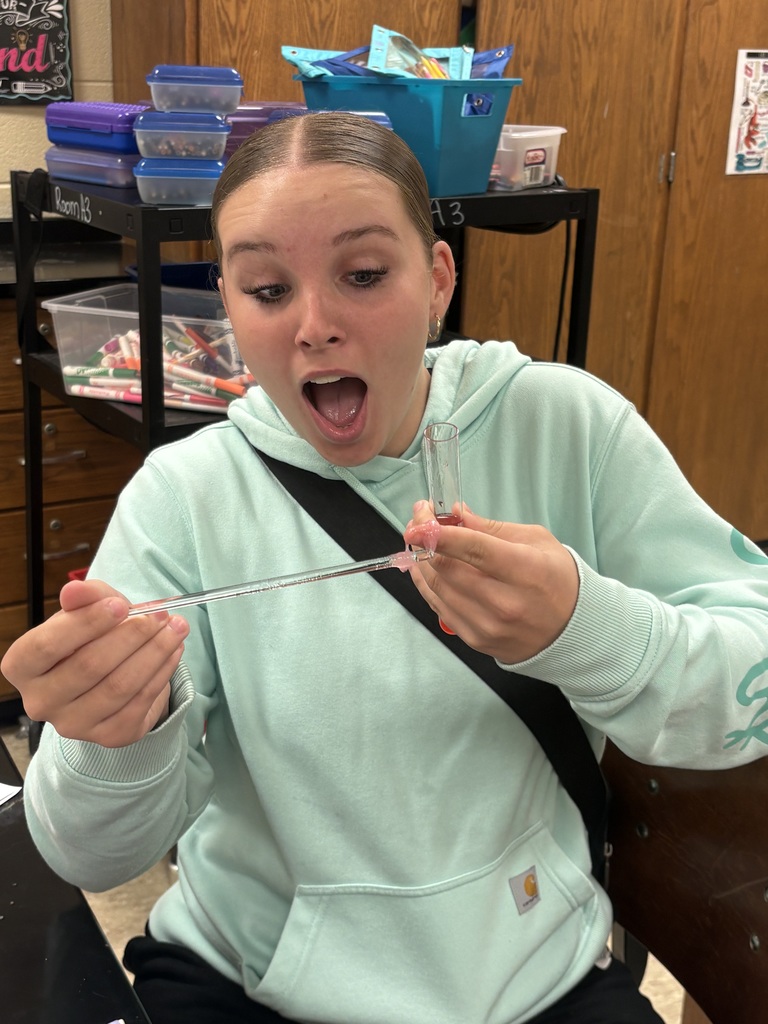 A student holding a test tube during the experiment of extracting DNA from a strawberry. 