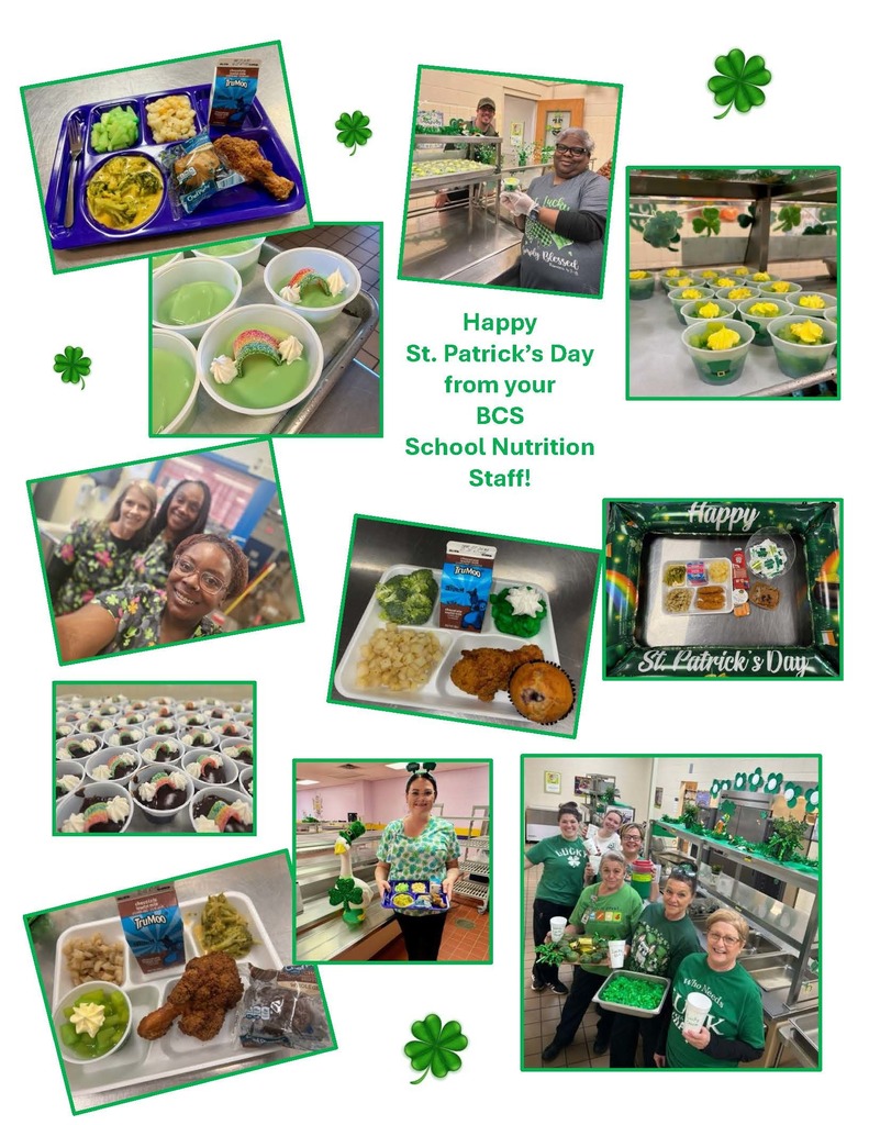 Happy St. Patrick's Day From Your BCS School Nutrition Staff Graphic.