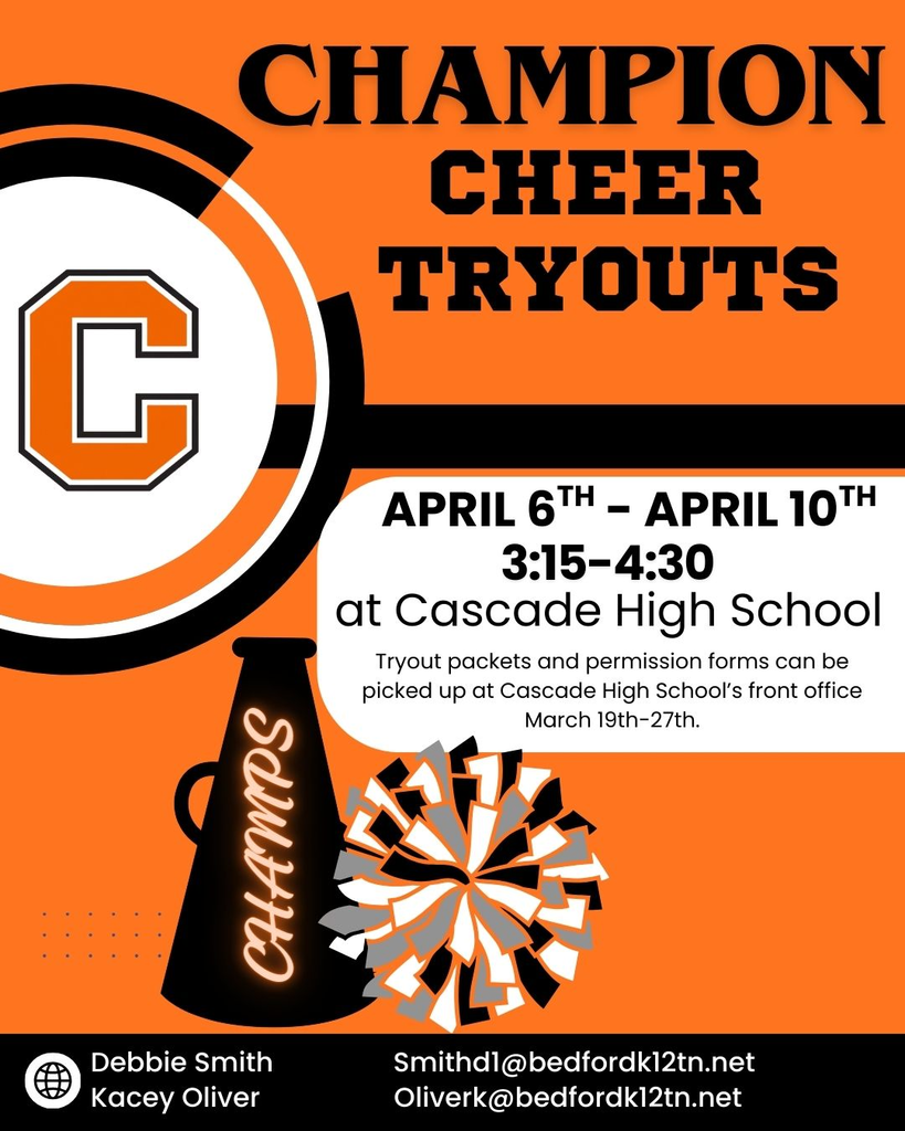 CHEER TRYOUTS APRIL 6TH TO APRIL 10TH AT CASCADE HIGH SCHOOL