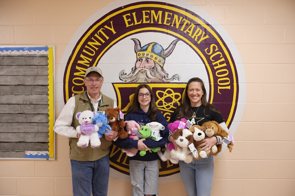 Group photo at Community Elementary School from Asher's Animals stuffed animal donation. 