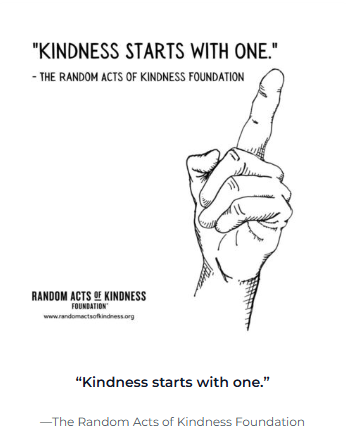 "Kindness starts with one" graphic.
