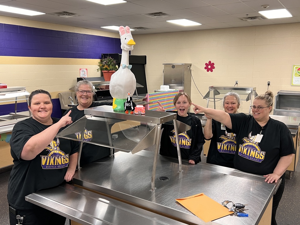 Cafeteria Staff with their new porch goose "Roberta Ralston".