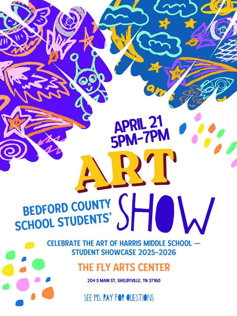 Bedford County Schools Art Show, 5pm-7pm, April 21 at The Fly Arts Center
