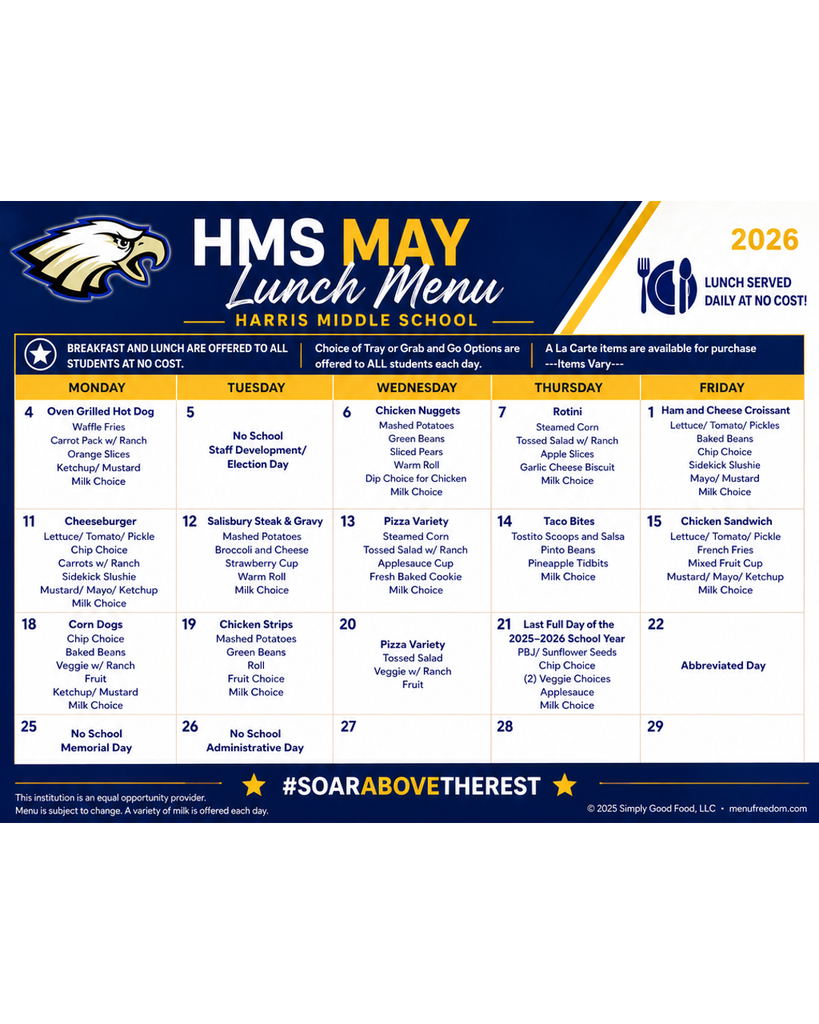 HMS May Lunch Menu