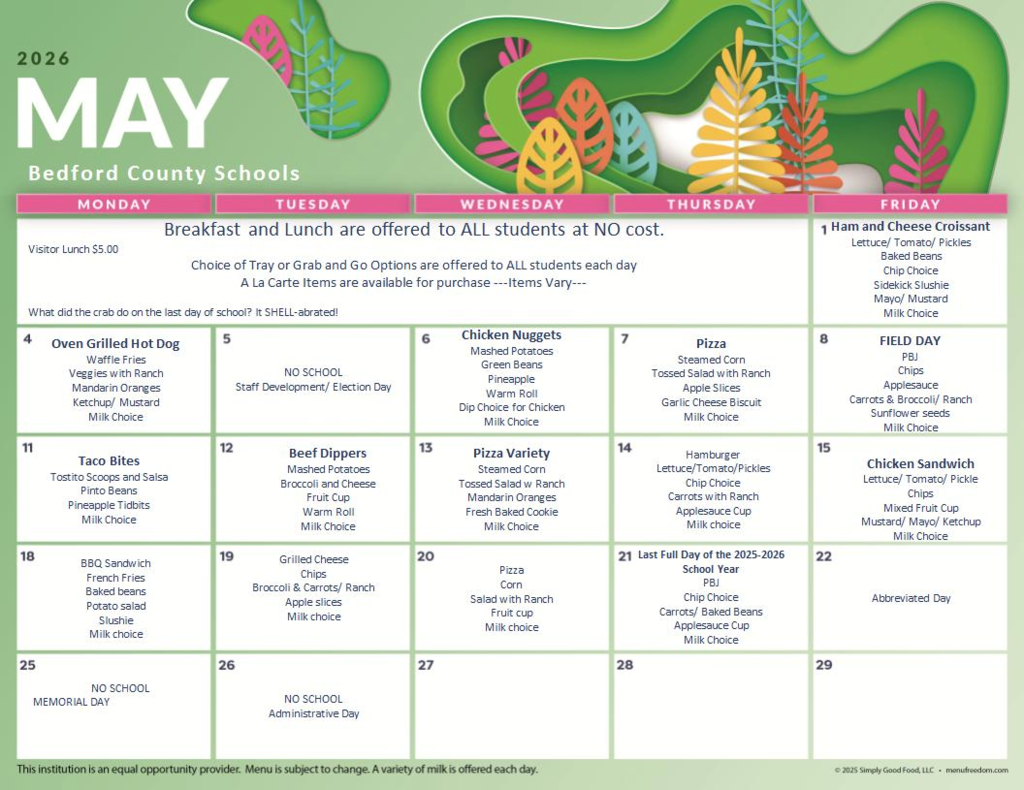 may lunch menu
