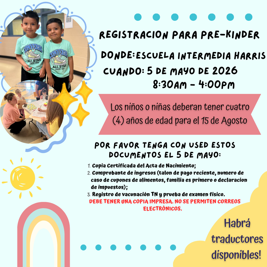 Pre-K Registration Info in Spanish