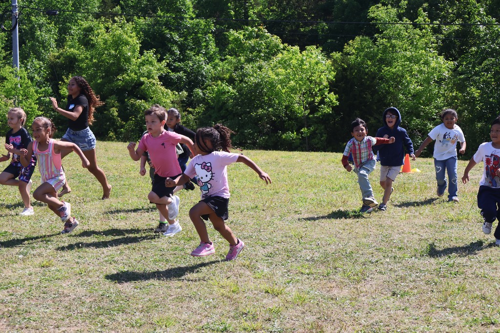 A group of students are running.