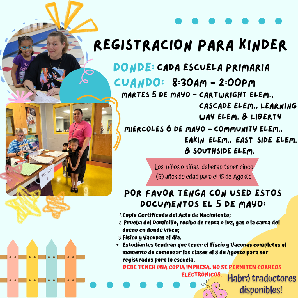 Kindergarten Registration Information in Spanish