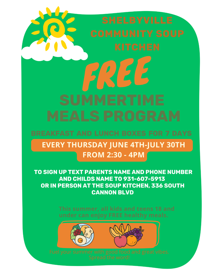 Shelbyville Community Soup Kitchen Summertime Meals Program Graphic