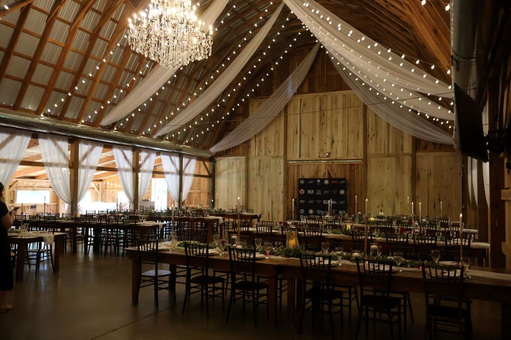 Inside of the decorated Grace Valley Farms where the celebration was held.