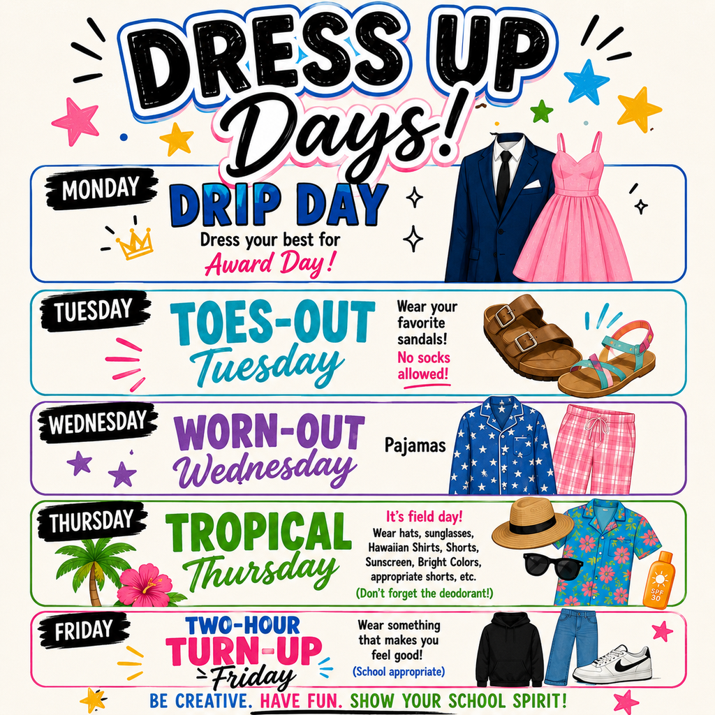 Final HMS Dress Up Days of the school year schedule