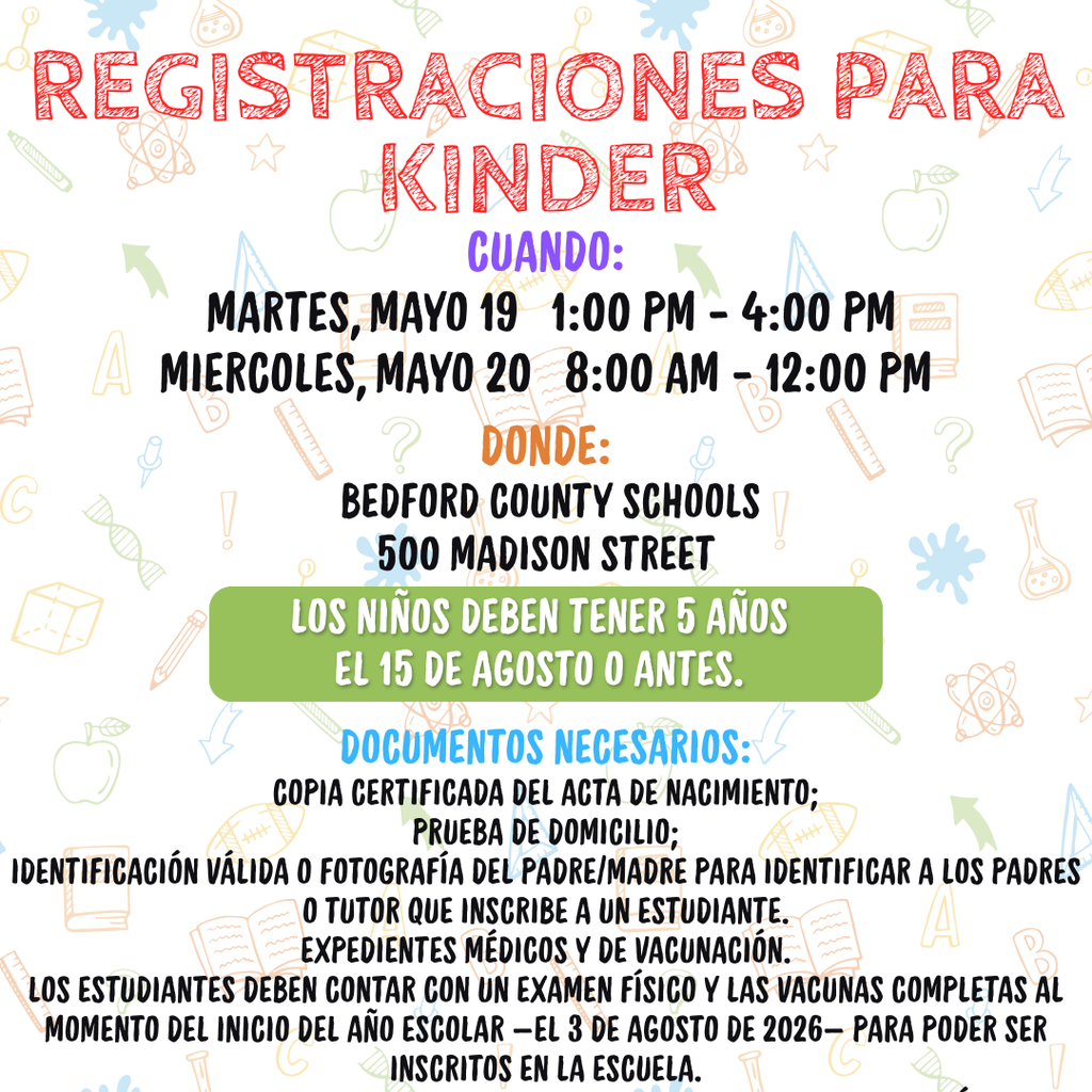 The graphic for Kindergarten registration in Spanish.  