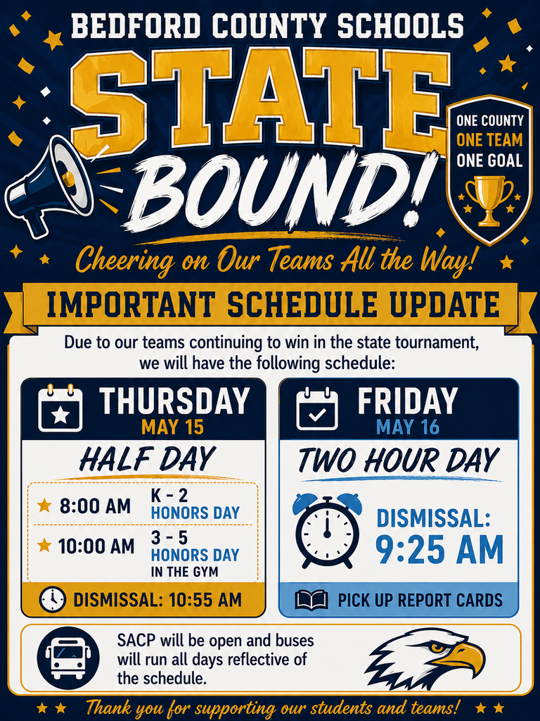 state bound Flyer in blue and gold with Thursday and 