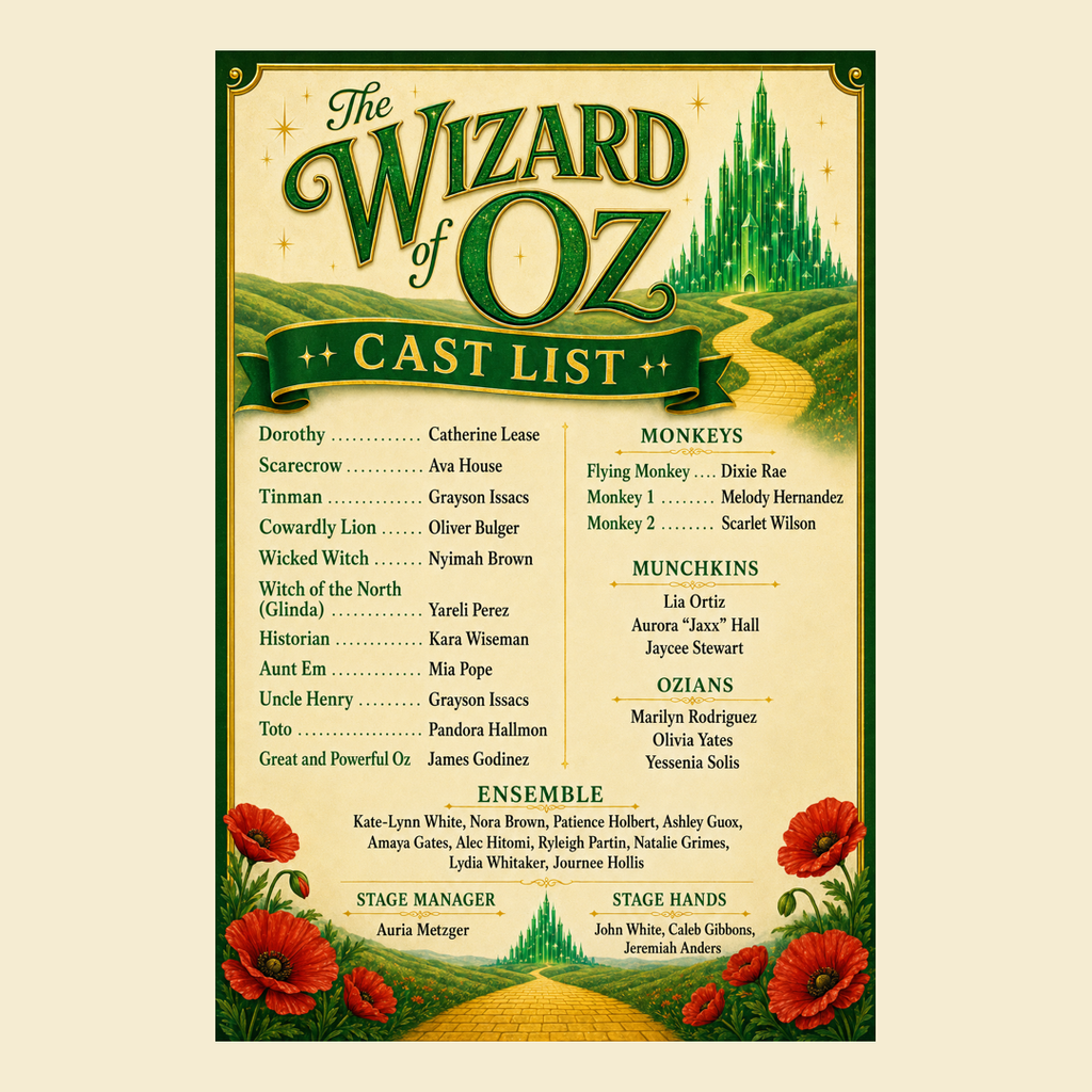 Cast list for the HMS Fall Play 