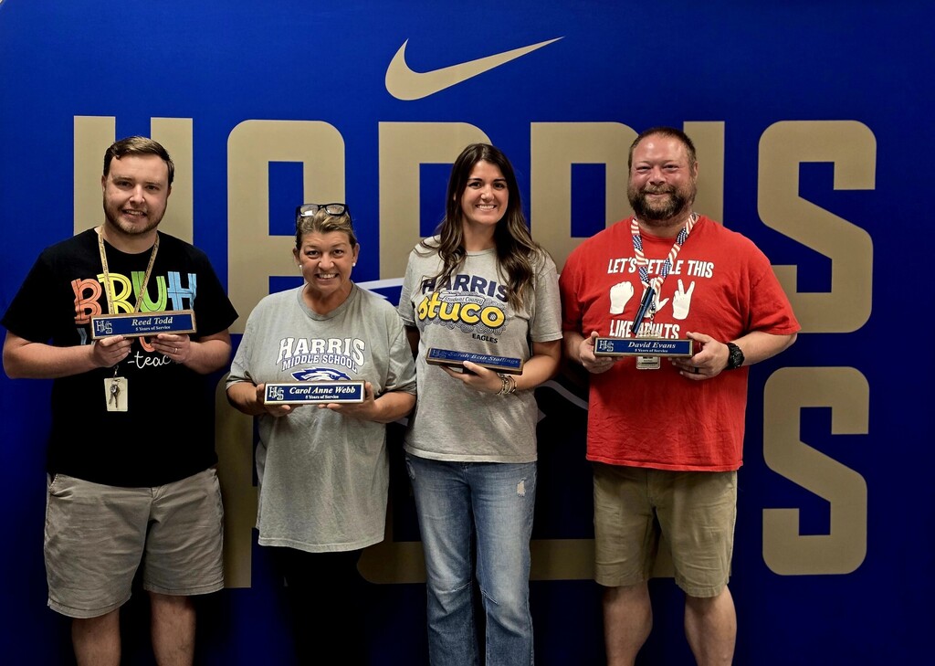 Mr. Todd, Mrs. Webb, Mrs. Stallings and Coach Evans getting their awards for teaching at HMS for 5 years. 