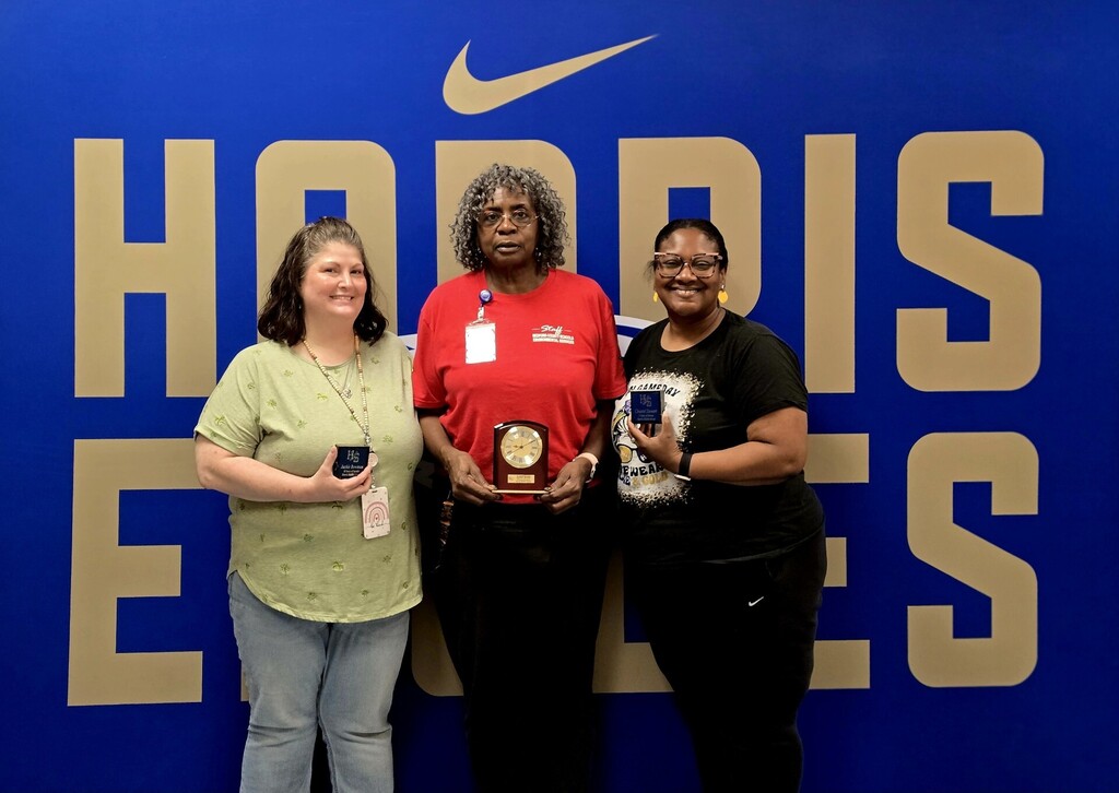 Mrs. Bowman getting her award for 10 years at HMS, Mrs. Sybil for 15 years, and Dr. Stewart for 5 years