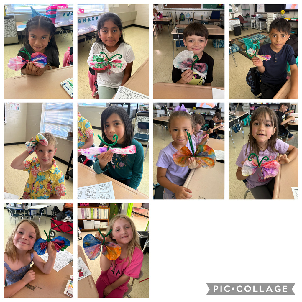 A picture grid of students holding up the butterflies they created from markers and coffee filters at Summer Learning Camp.