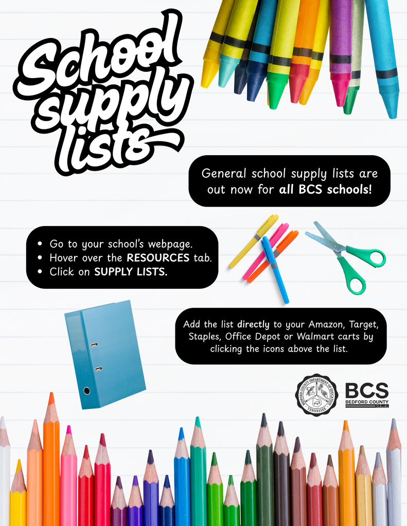 School Supply Lists Now Posted Graphic