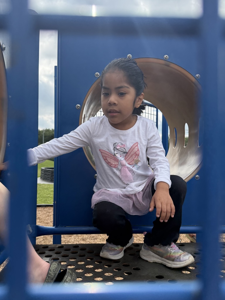 A student is playing on playground equipment outside.