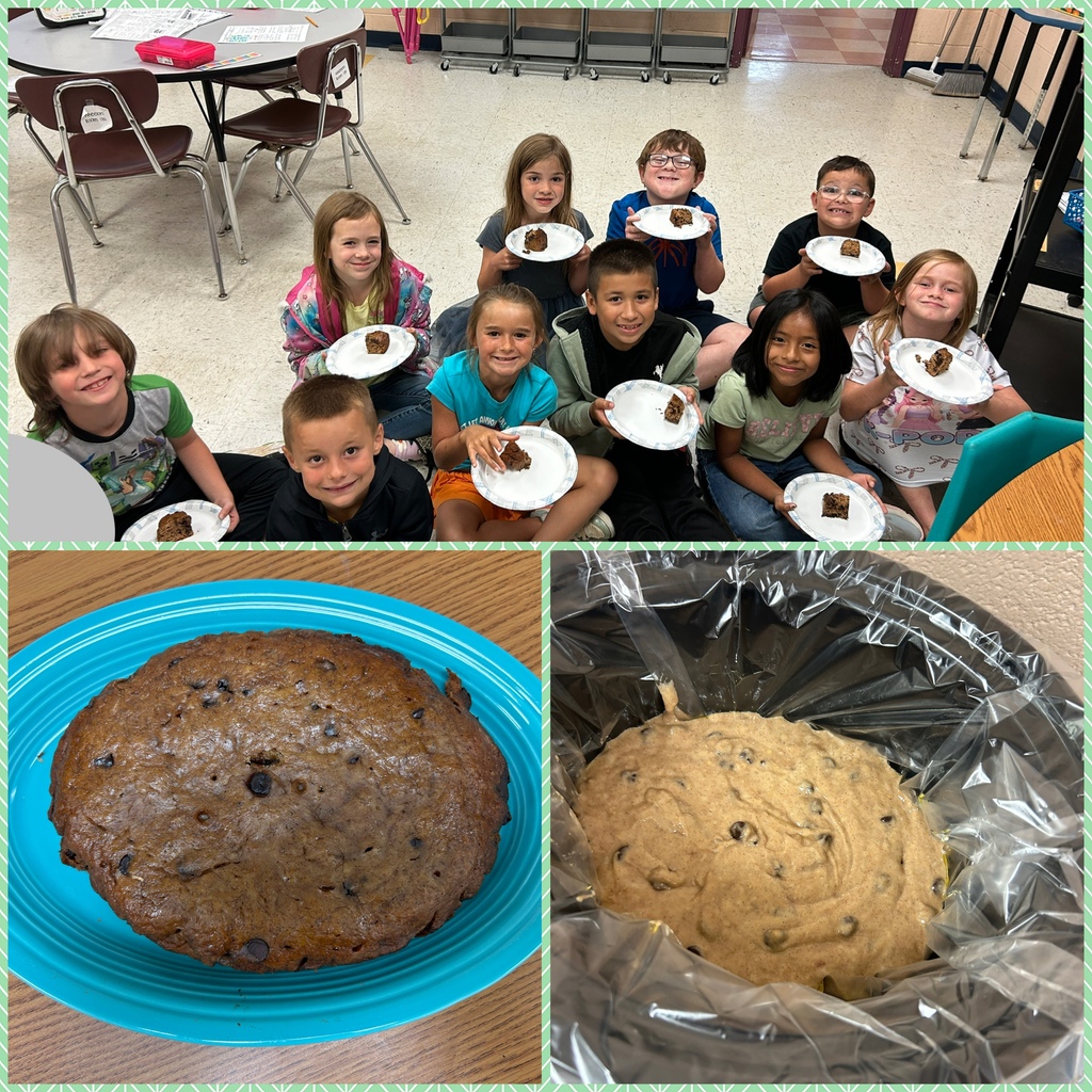 This is a collage picture of the banana bread that the students prepared along with a group picture of them holding plates of it.
