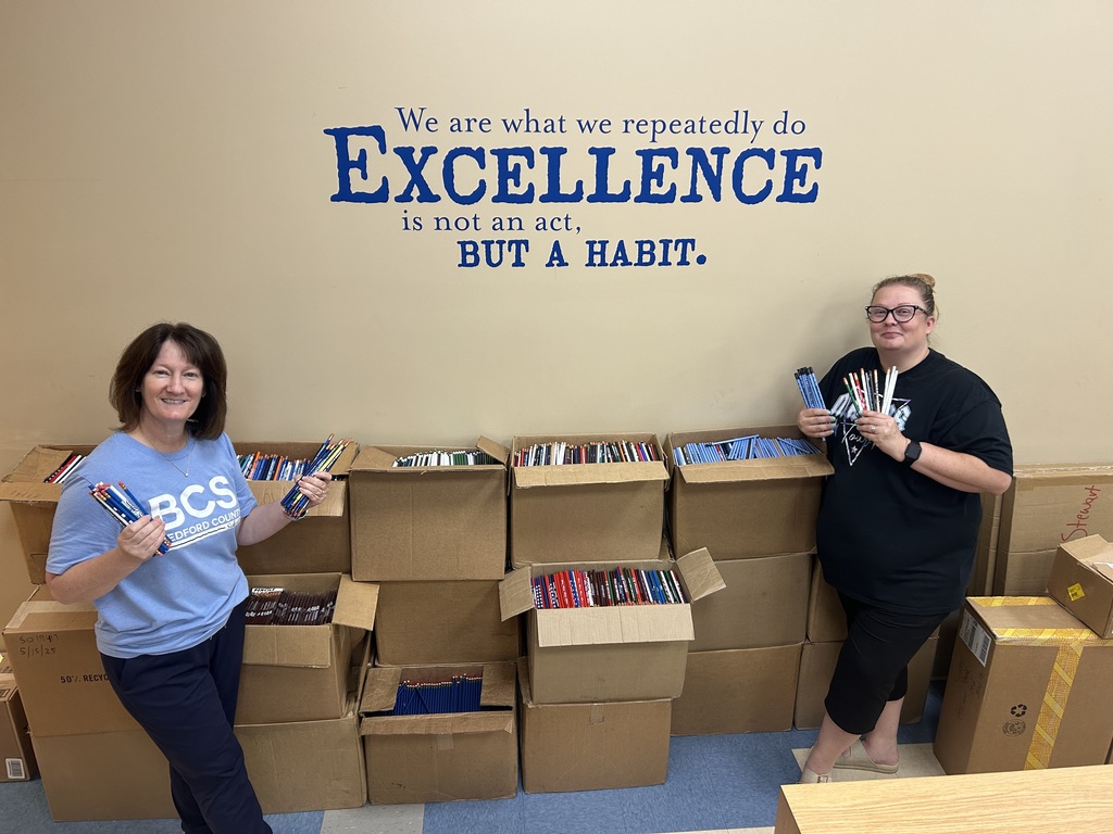 Ms. Moody and Ms. Ballard with some of the the pencils donated by Shepenco