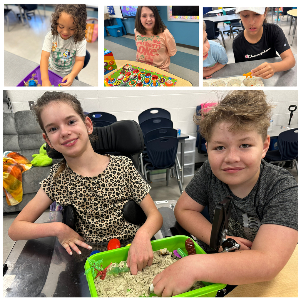 This is a collage picture that shows several students participating in fun projects. 