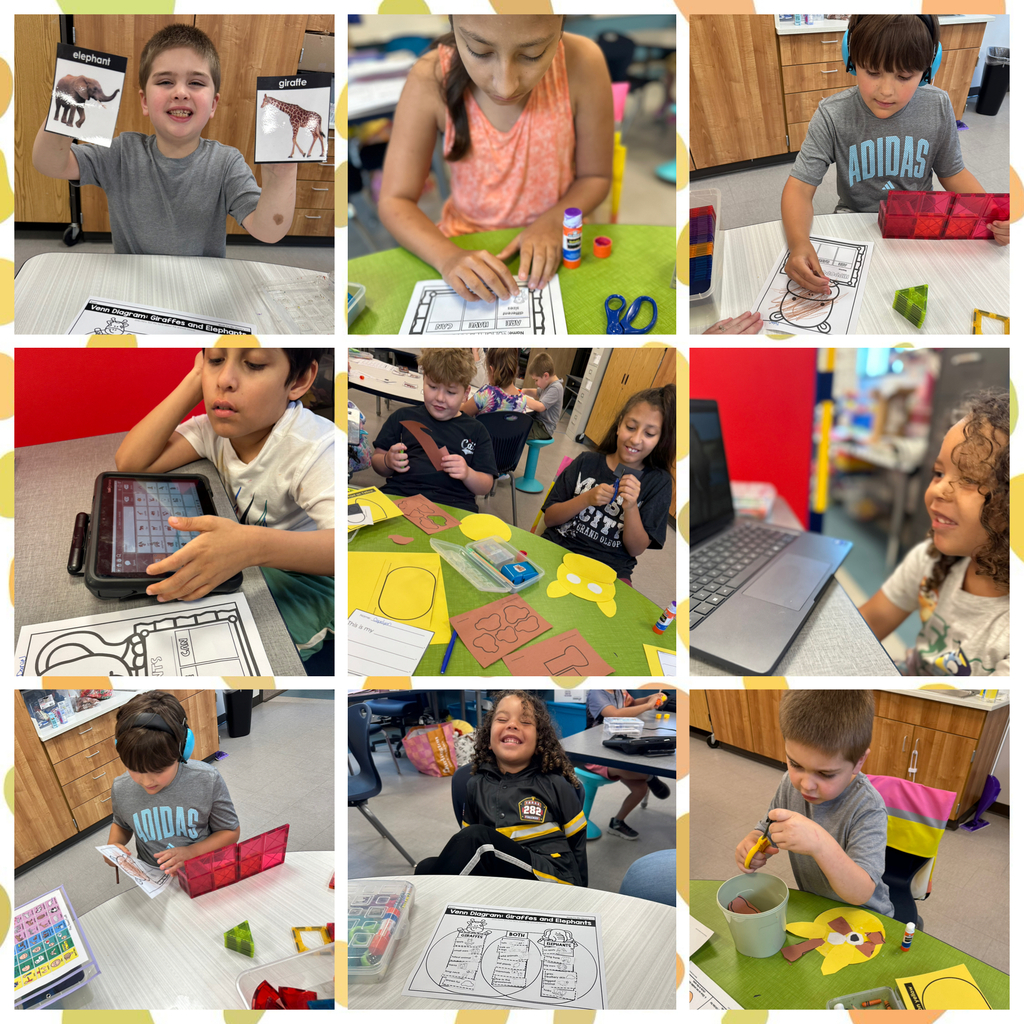This is a collage picture that has several students working on projects. 