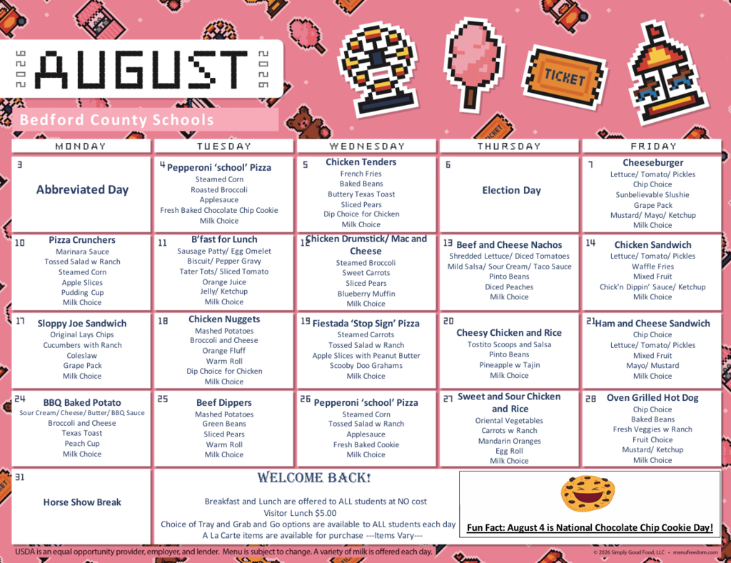 August Lunch Menu