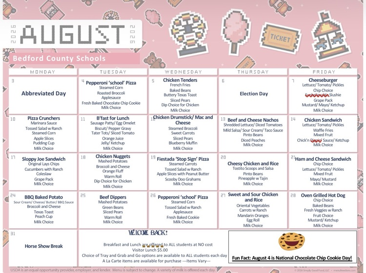 august lunch menu