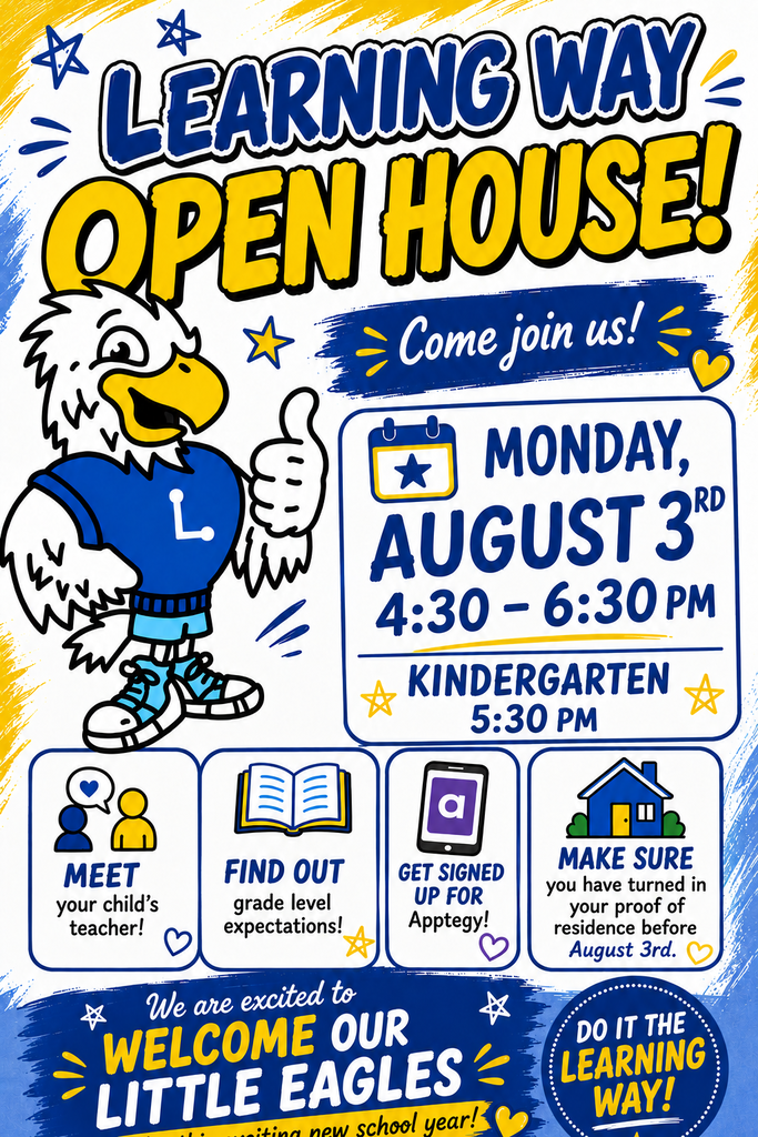 open house flyer for LWE with eagle and blue and yellow